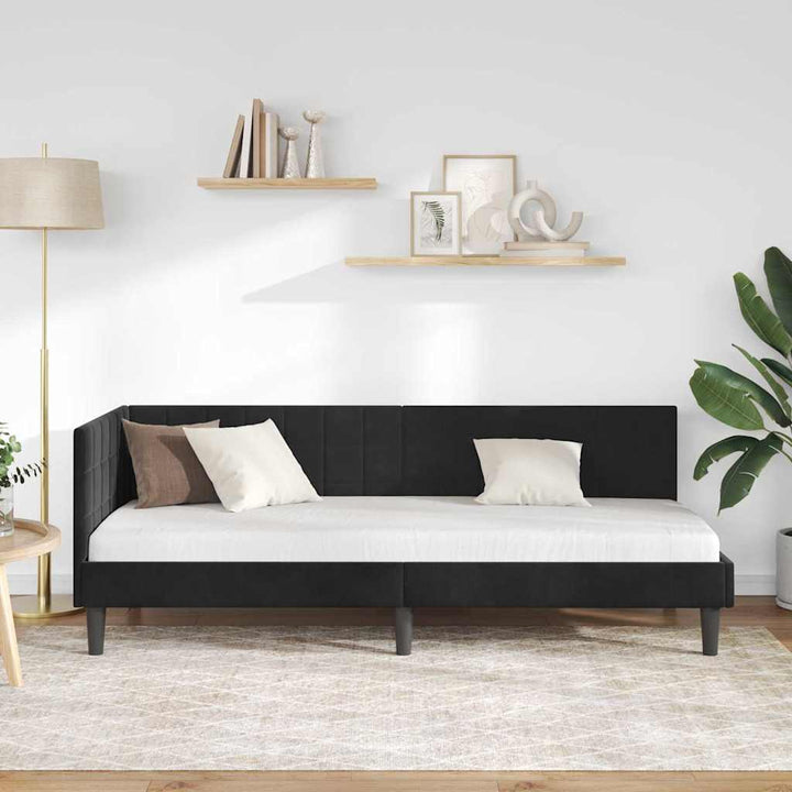 Hjørnesengramme med hovedgærde Sort 80 cm x 200 cm Fløjl