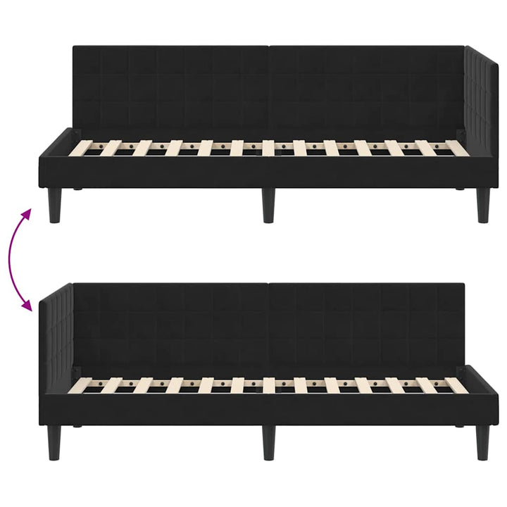 Hjørnesengramme med hovedgærde Sort 80 cm x 200 cm Fløjl