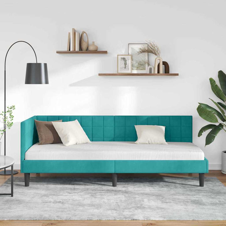Hjørnesengramme med hovedgærde Turkis 80 cm x 200 cm Fløjl