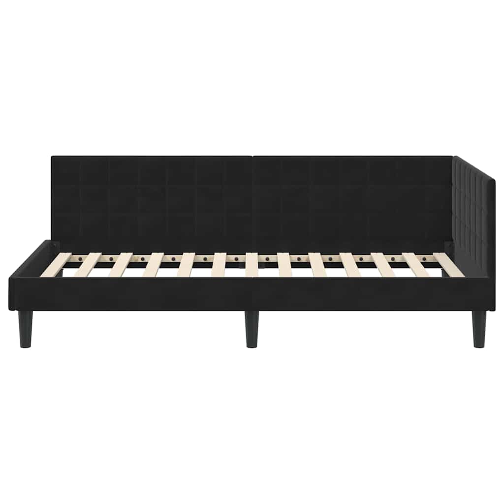 Hjørnesengramme med hovedgærde Sort 90 cm x 190 cm Fløjl
