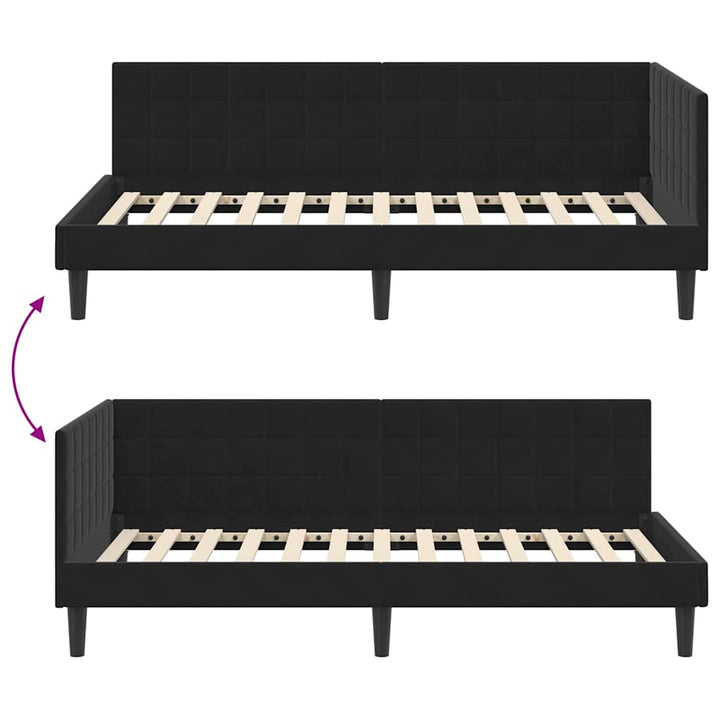 Hjørnesengramme med hovedgærde Sort 90 cm x 190 cm Fløjl