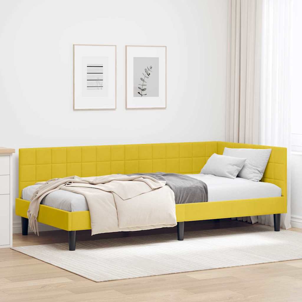 Hjørnesengramme med hovedgærde Gul 90 cm x 190 cm Fløjl