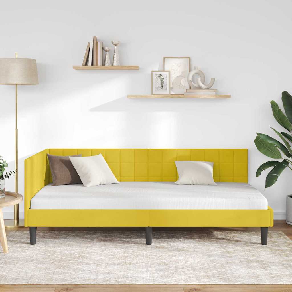Hjørnesengramme med hovedgærde Gul 90 cm x 190 cm Fløjl