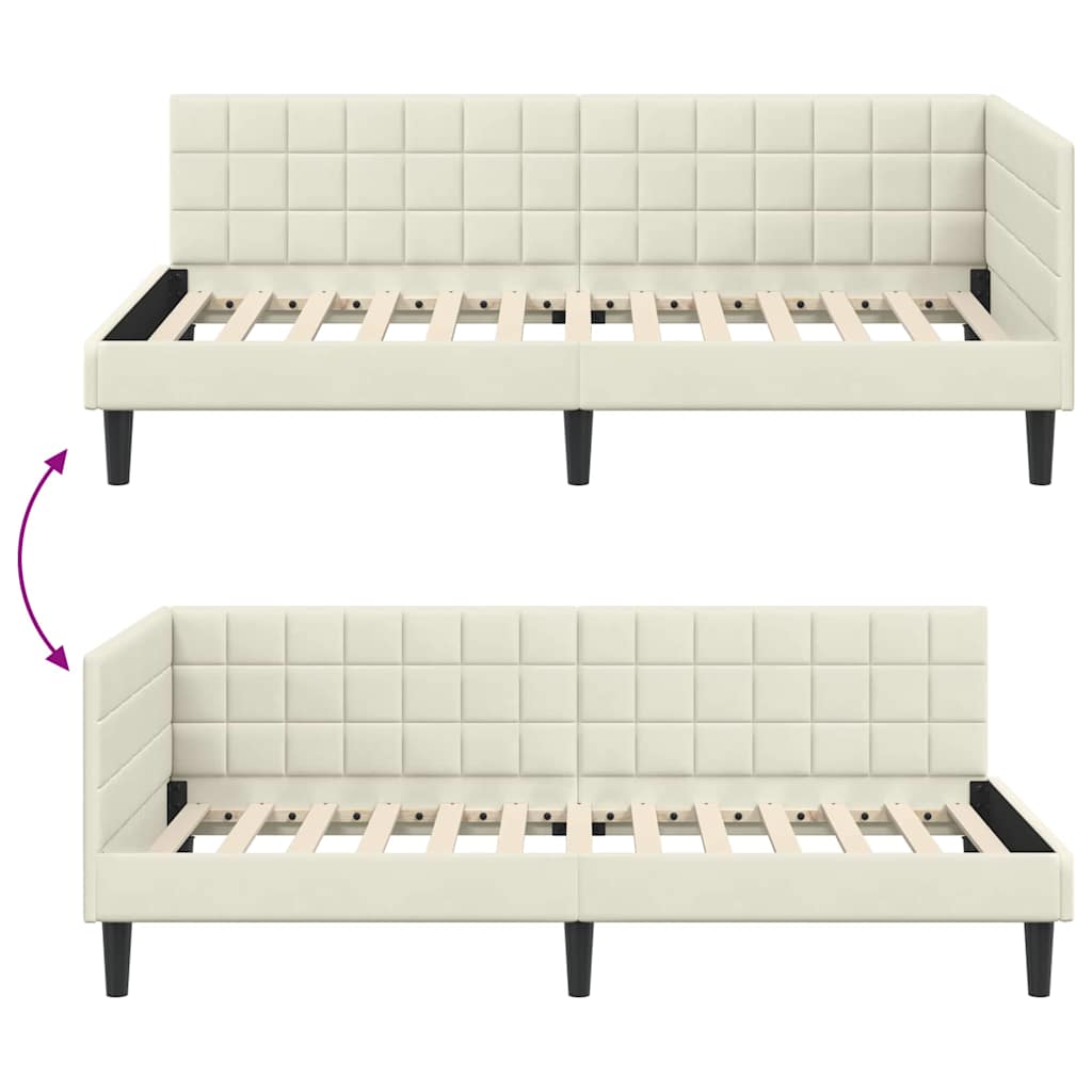 Hjørnesengramme med hovedgærde Creme 90 cm x 190 cm Fløjl