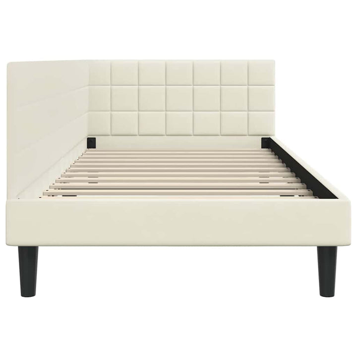 Hjørnesengramme med hovedgærde Creme 90 cm x 190 cm Fløjl