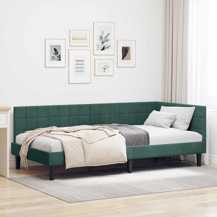 Hjørnesengramme med hovedgærde Mørkegrøn 90 cm x 200 cm Fløjl