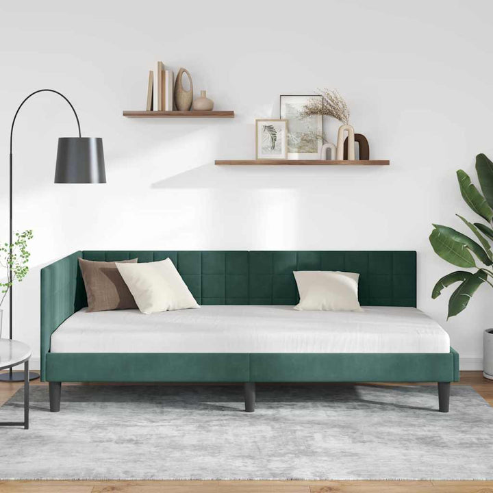 Hjørnesengramme med hovedgærde Mørkegrøn 90 cm x 200 cm Fløjl