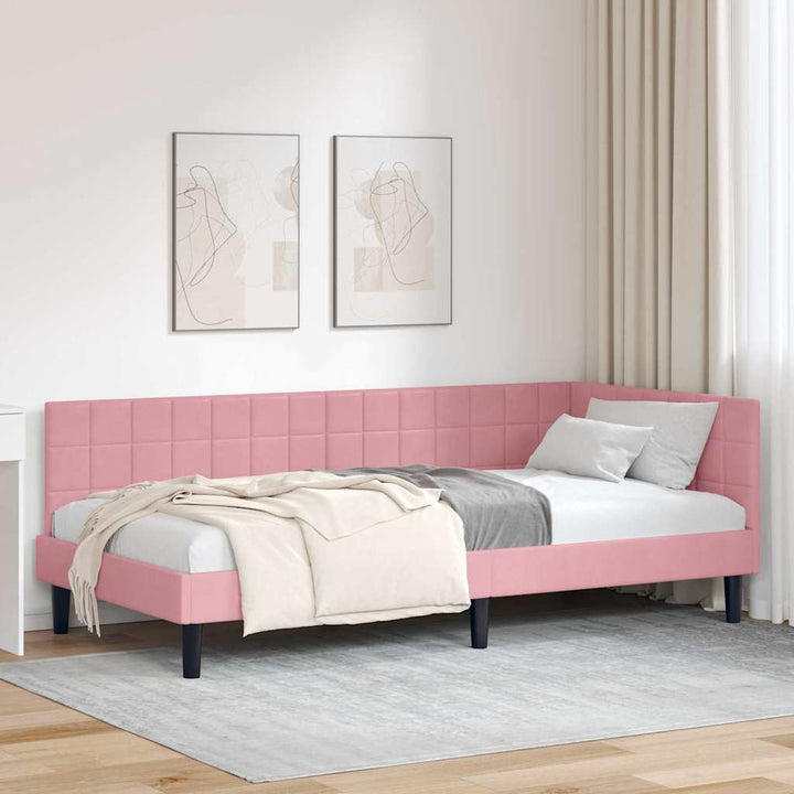 Hjørnesengramme Lyserød 90 x 200 cm Fløjl
