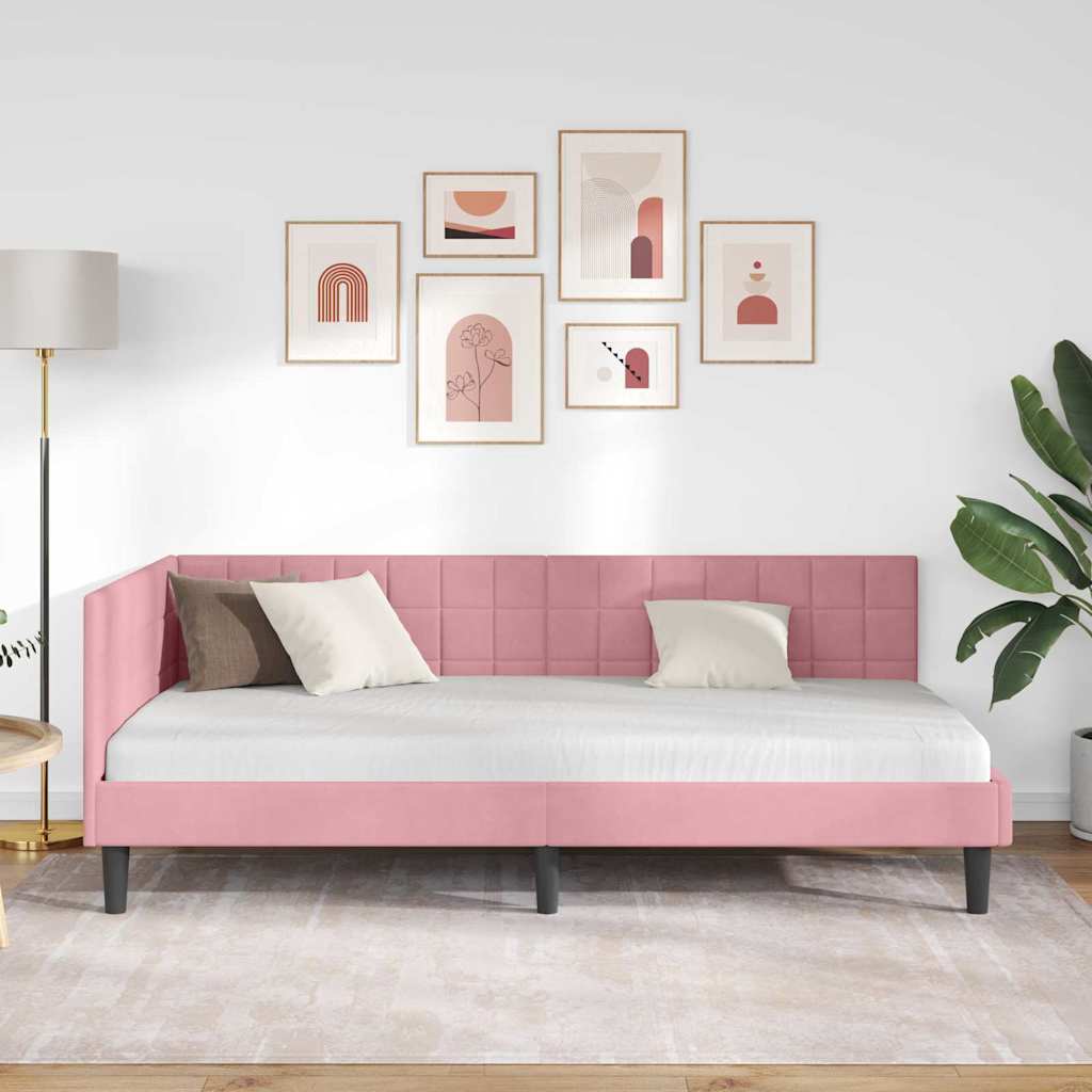 Hjørnesengramme Lyserød 90 x 200 cm Fløjl