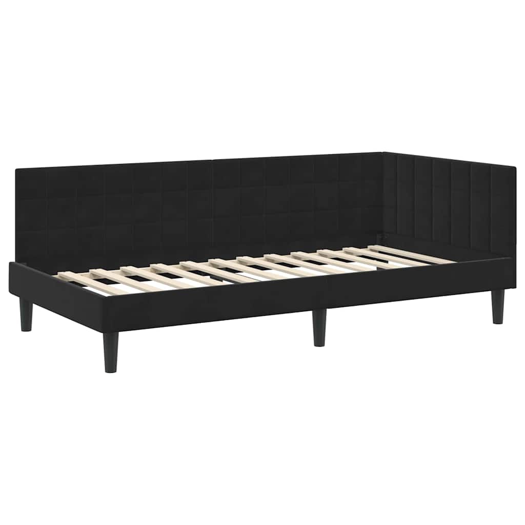 Hjørnesengramme med hovedgærde Sort 90 cm x 200 cm Fløjl