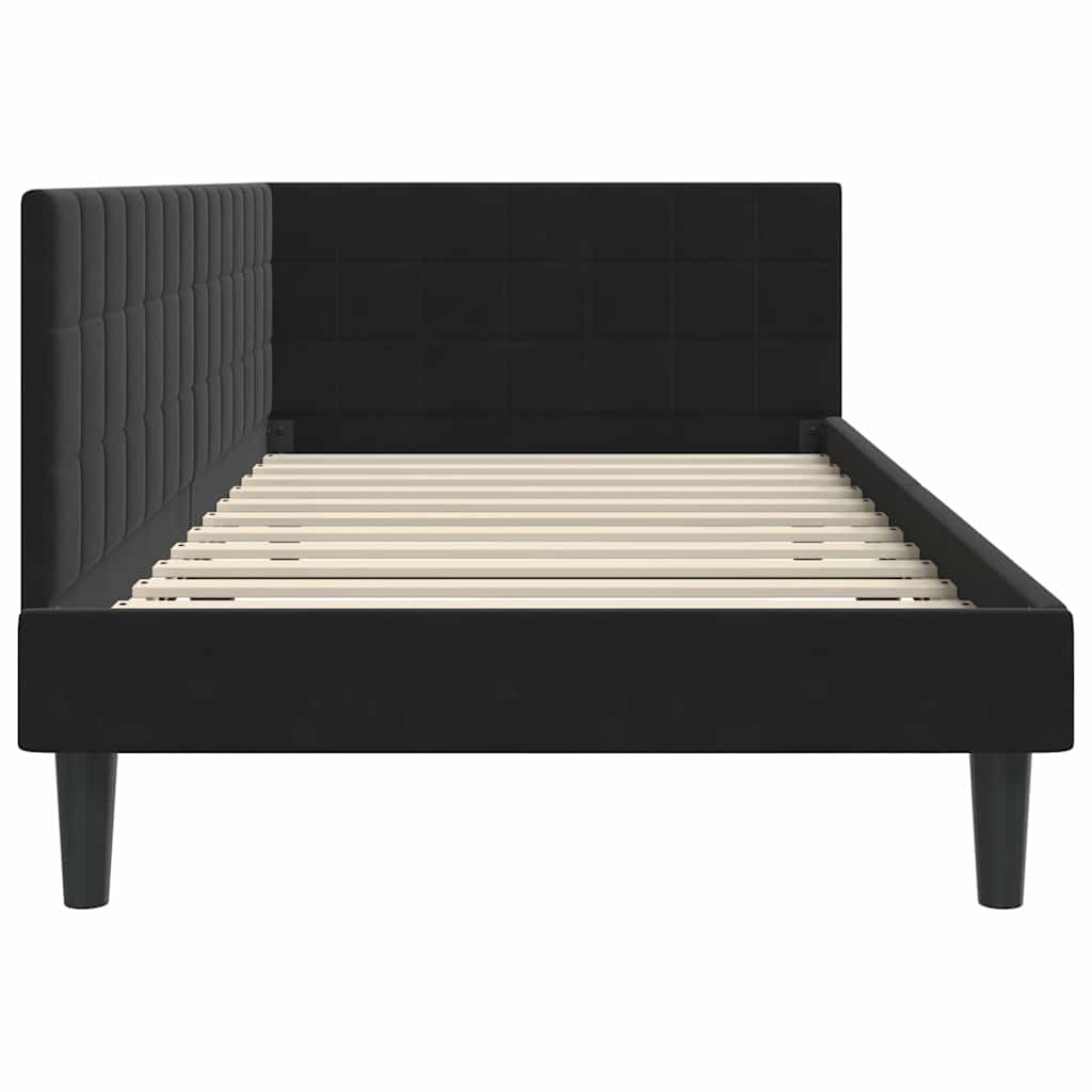Hjørnesengramme med hovedgærde Sort 90 cm x 200 cm Fløjl