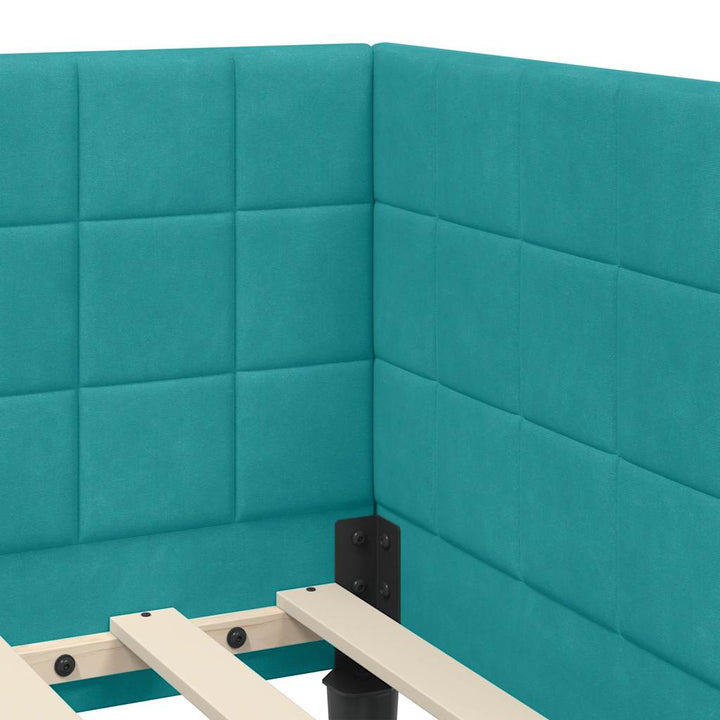 Hjørnesengramme med hovedgærde Turkis 90 cm x 200 cm Fløjl