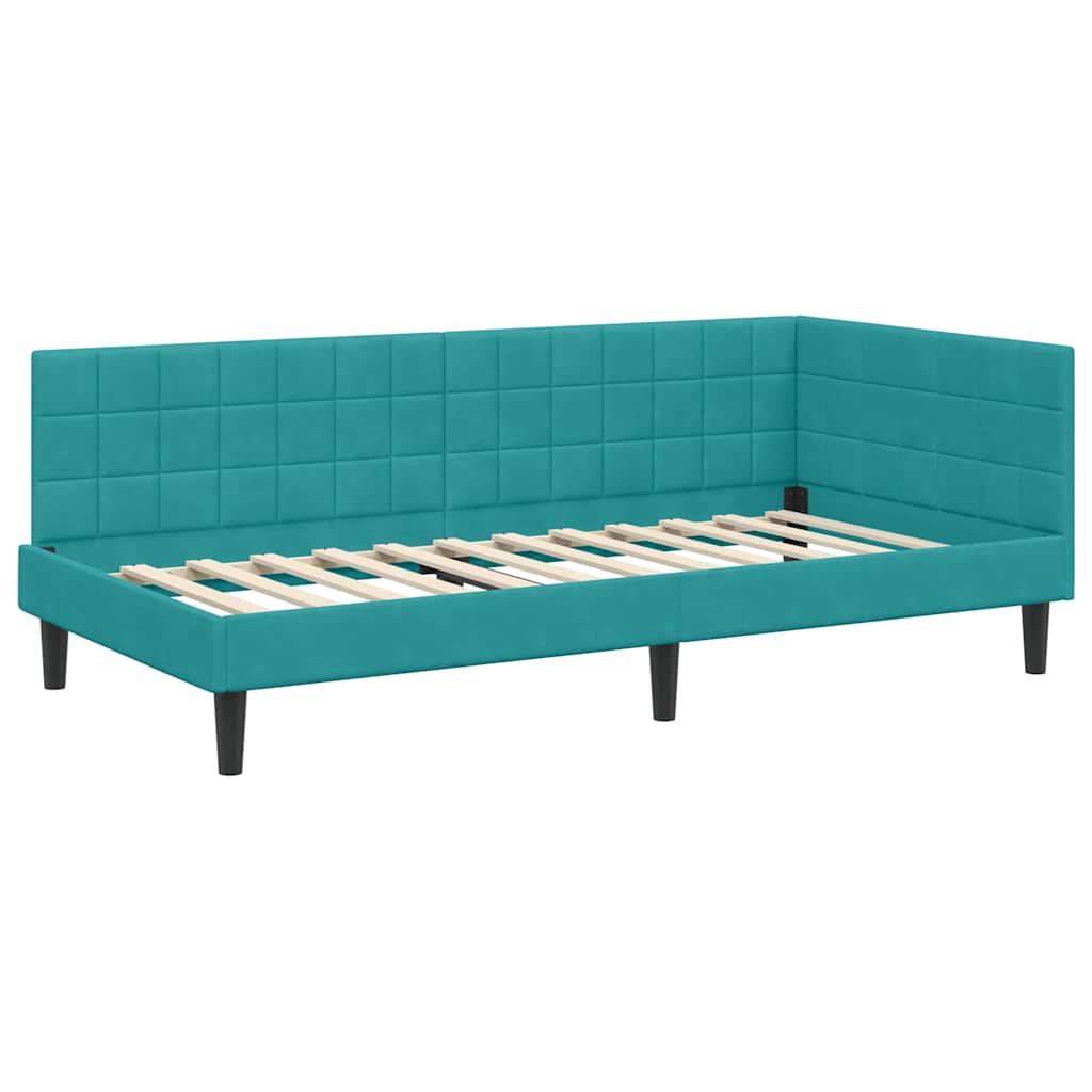 Hjørnesengramme med hovedgærde Turkis 90 cm x 200 cm Fløjl