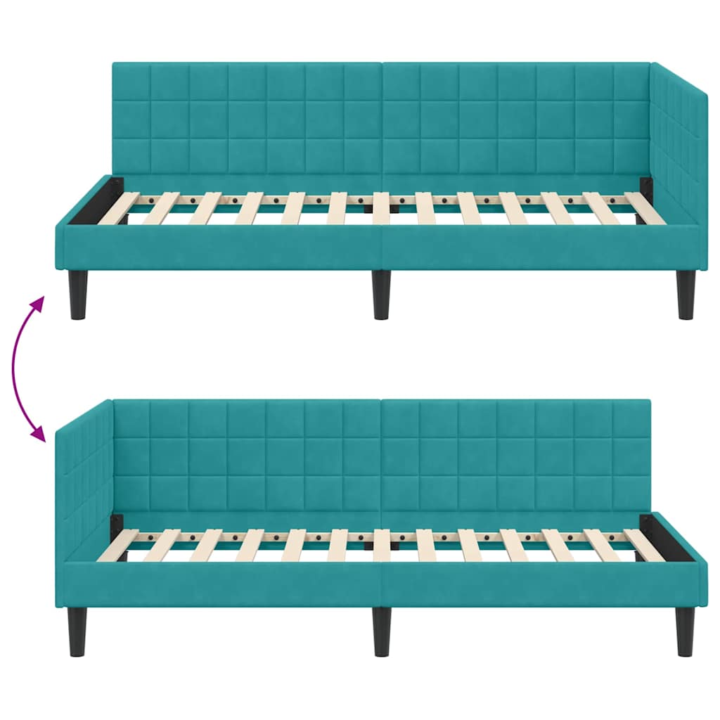Hjørnesengramme med hovedgærde Turkis 90 cm x 200 cm Fløjl