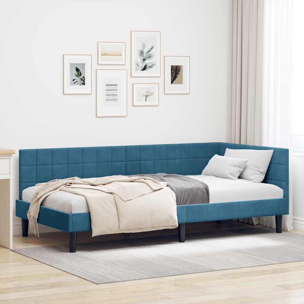 Hjørnesengramme med hovedgærde Blå 100 cm x 200 cm Fløjl