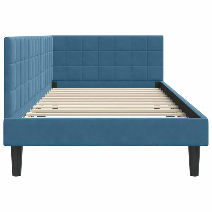 Hjørnesengramme med hovedgærde Blå 100 cm x 200 cm Fløjl