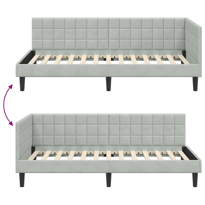 Hjørnesengramme med hovedgærde Lysegrå 100 cm x 200 cm Fløjl