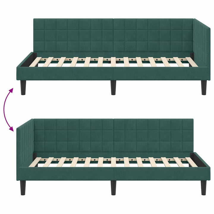Hjørnesengramme med hovedgærde Mørkegrøn 100 cm x 200 cm Fløjl