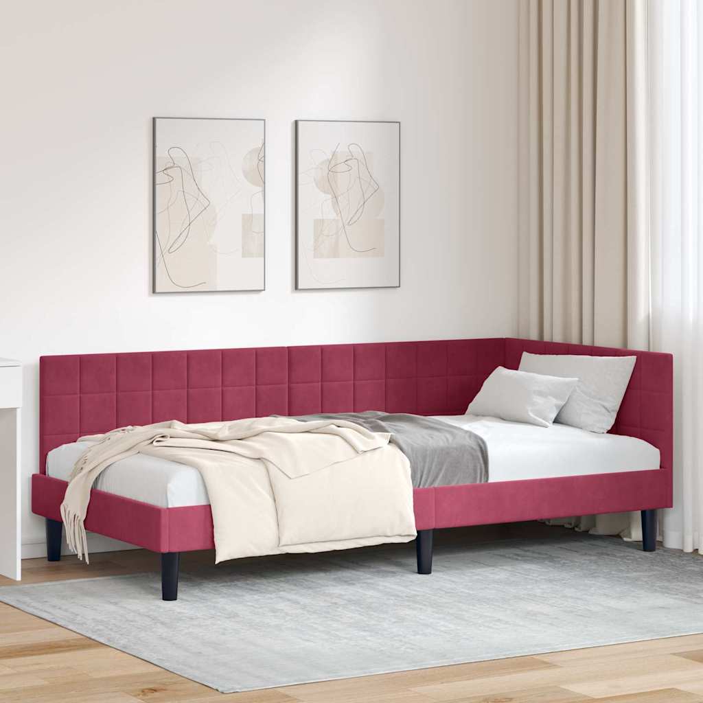 Hjørnesengramme med hovedgærde Vinrød 100 cm x 200 cm Fløjl