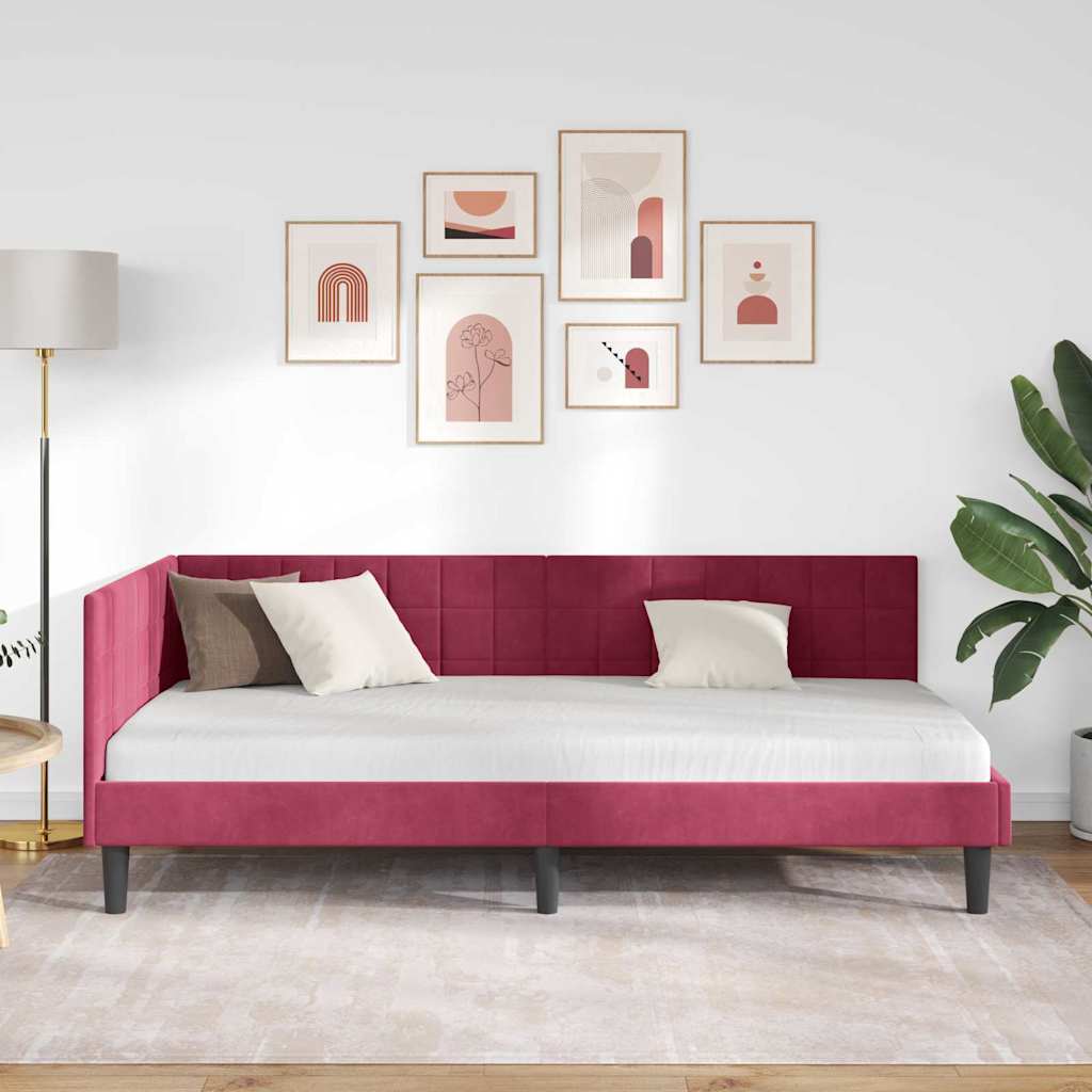 Hjørnesengramme med hovedgærde Vinrød 100 cm x 200 cm Fløjl