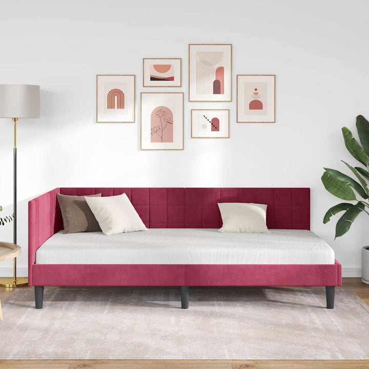 Hjørnesengramme med hovedgærde Vinrød 100 cm x 200 cm Fløjl