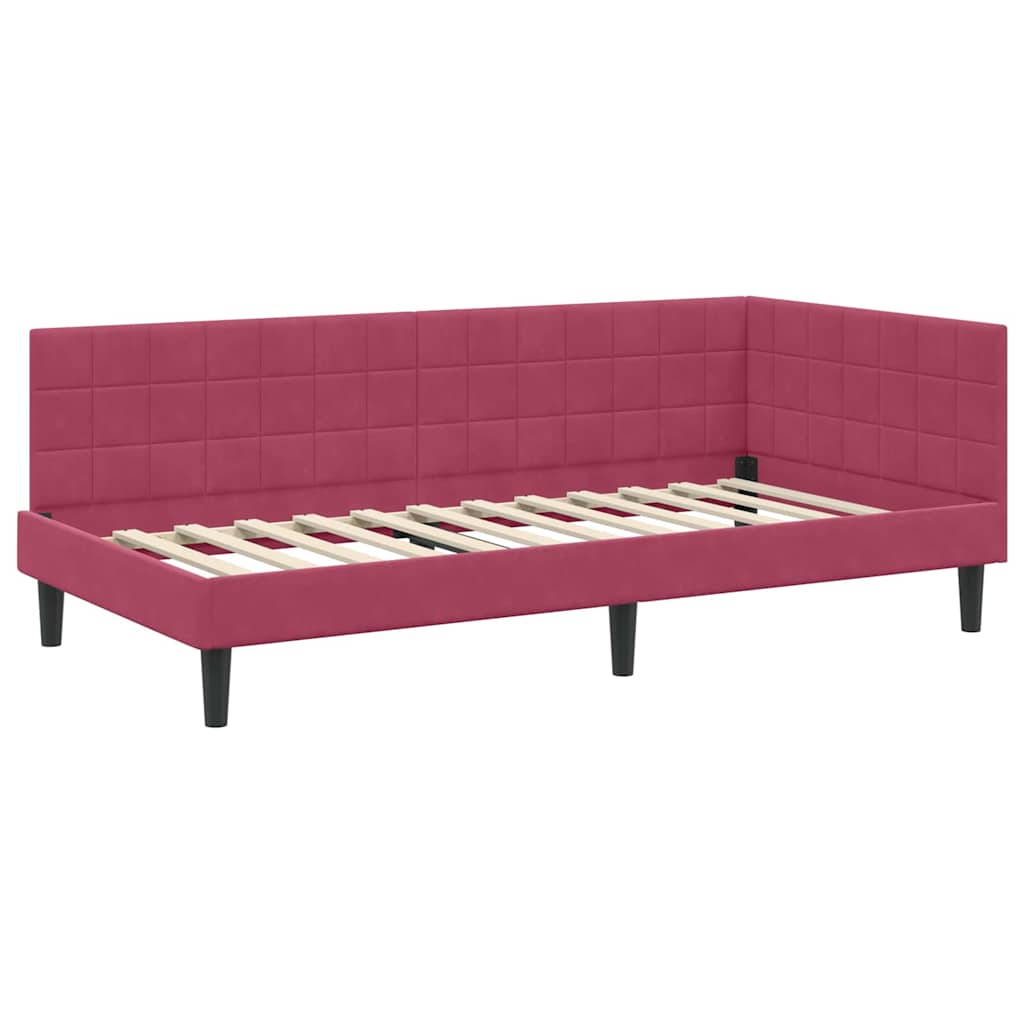 Hjørnesengramme med hovedgærde Vinrød 100 cm x 200 cm Fløjl