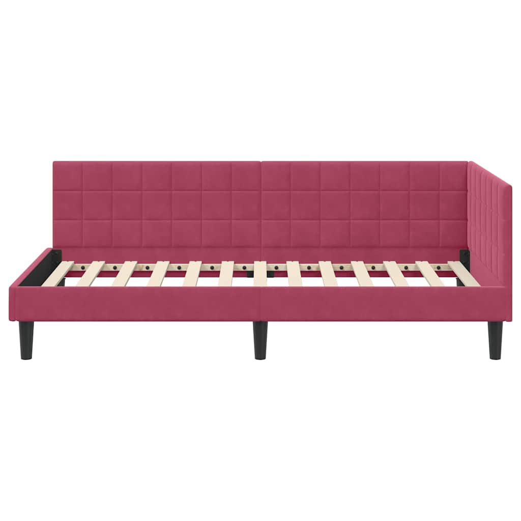 Hjørnesengramme med hovedgærde Vinrød 100 cm x 200 cm Fløjl