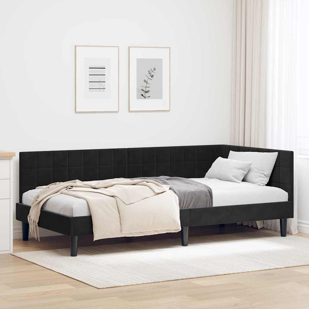 Hjørnesengramme med hovedgærde Sort 100 cm x 200 cm Fløjl