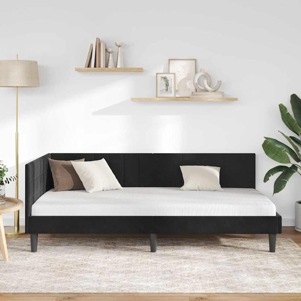 Hjørnesengramme med hovedgærde Sort 100 cm x 200 cm Fløjl