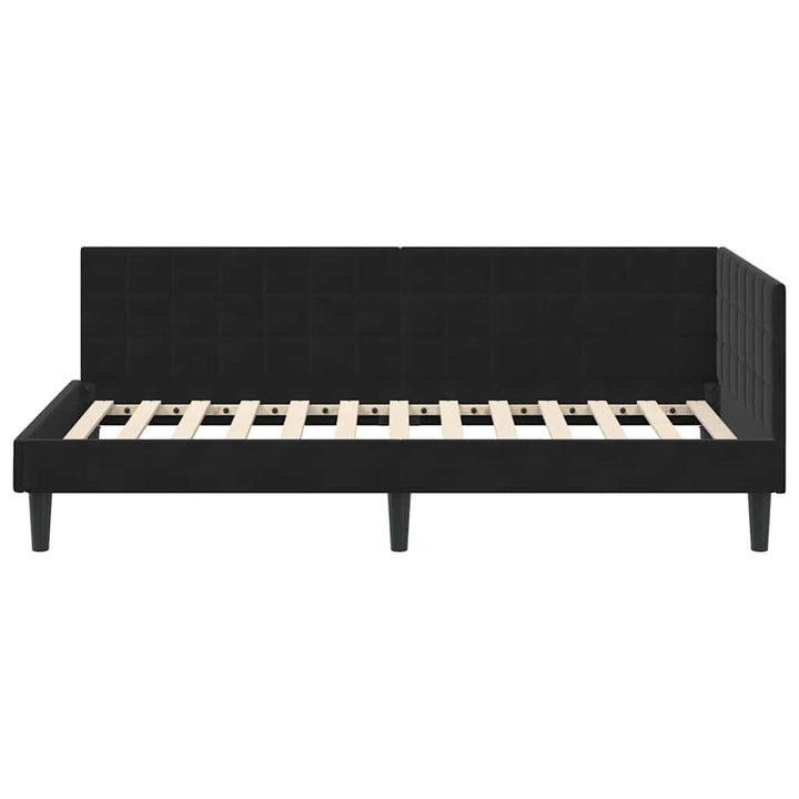 Hjørnesengramme med hovedgærde Sort 100 cm x 200 cm Fløjl