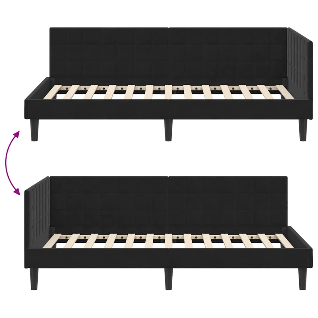 Hjørnesengramme med hovedgærde Sort 100 cm x 200 cm Fløjl
