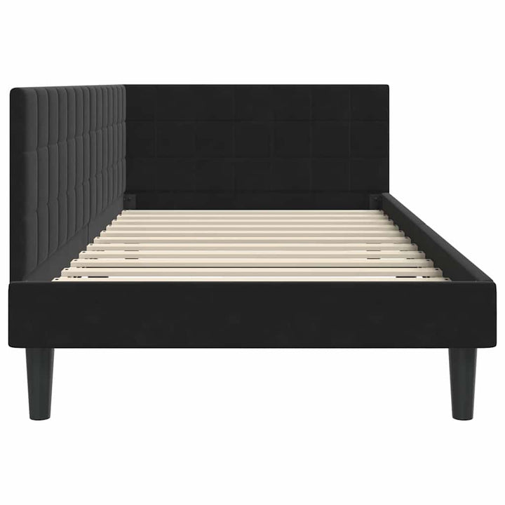 Hjørnesengramme med hovedgærde Sort 100 cm x 200 cm Fløjl