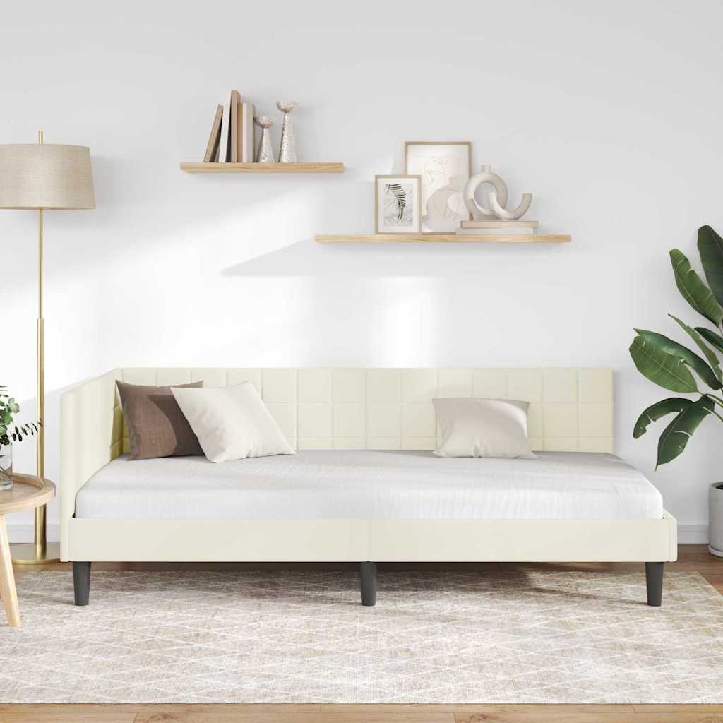 Hjørnesengramme med hovedgærde Creme 100 cm x 200 cm Fløjl