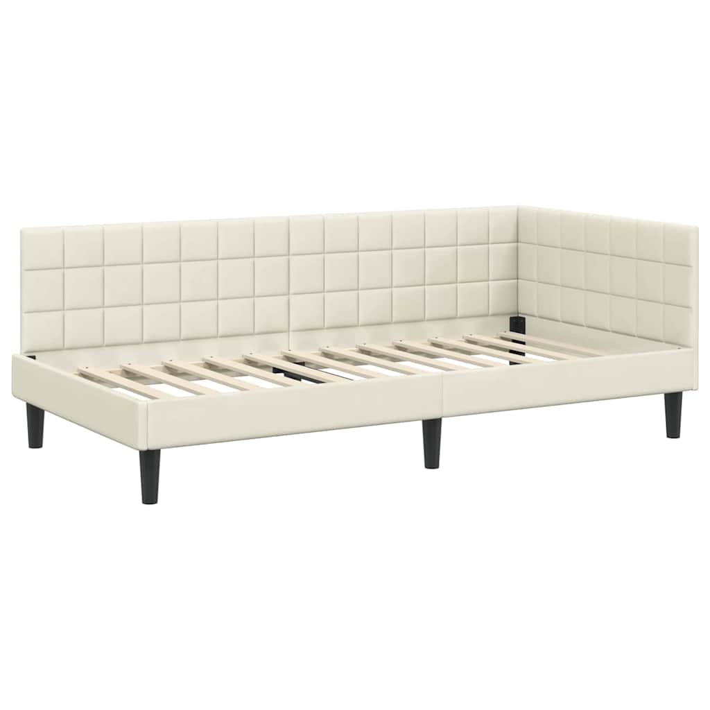 Hjørnesengramme med hovedgærde Creme 100 cm x 200 cm Fløjl