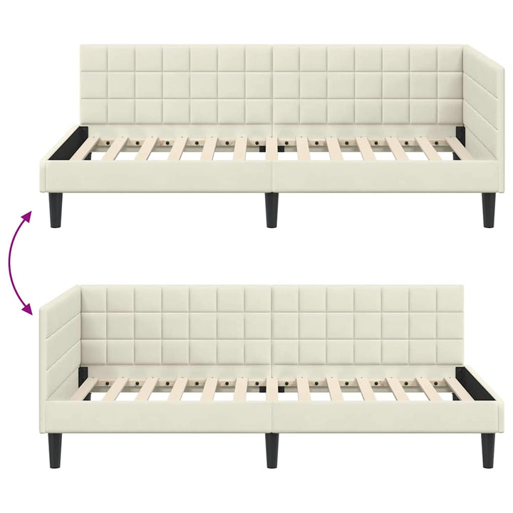 Hjørnesengramme med hovedgærde Creme 100 cm x 200 cm Fløjl