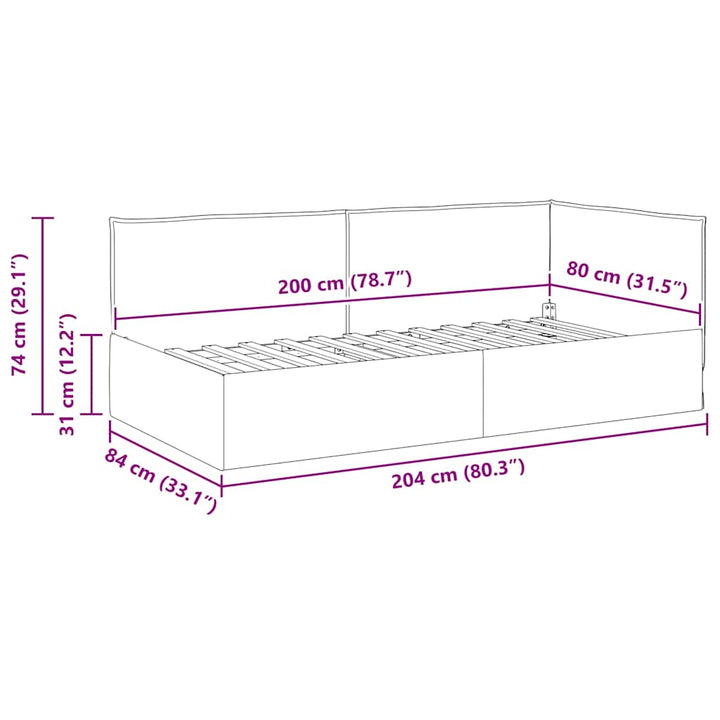 Hjørnesengramme med hovedgærde Mørkegrå 80 x 200 cm Stof
