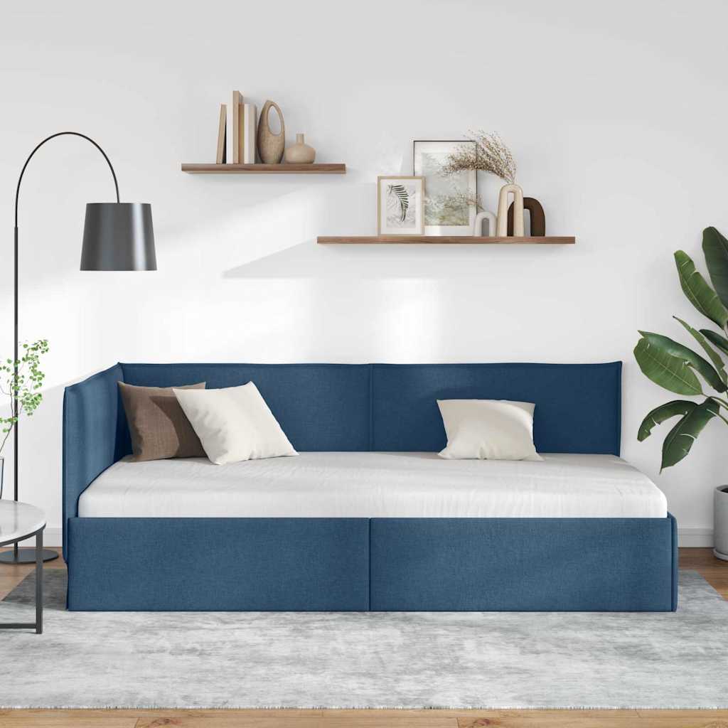 Hjørnesengramme med hovedgærde Blå 80 x 200 cm Stof