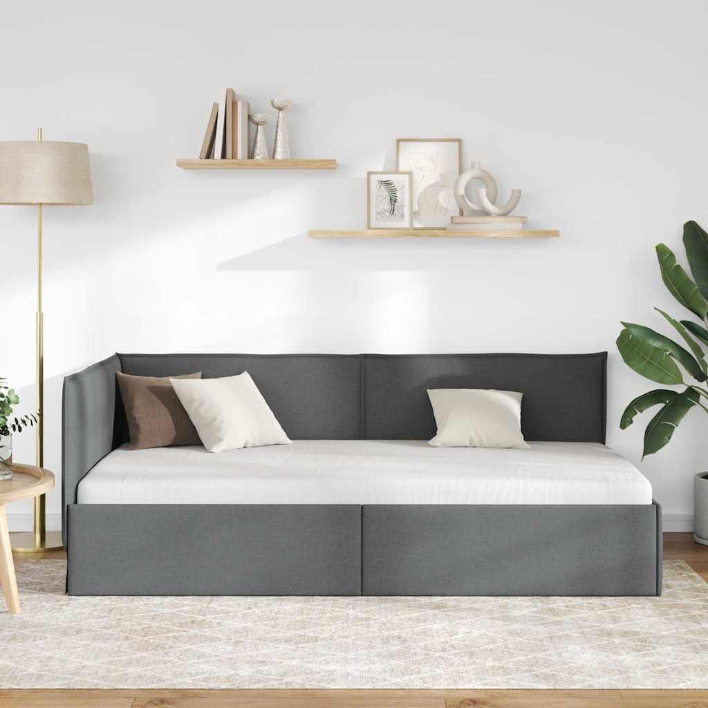 Hjørnesengramme Mørkegrå 90 x 190 cm Stof