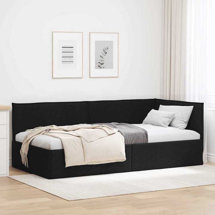 Hjørnesengramme Sort 90 x 200 cm Stof
