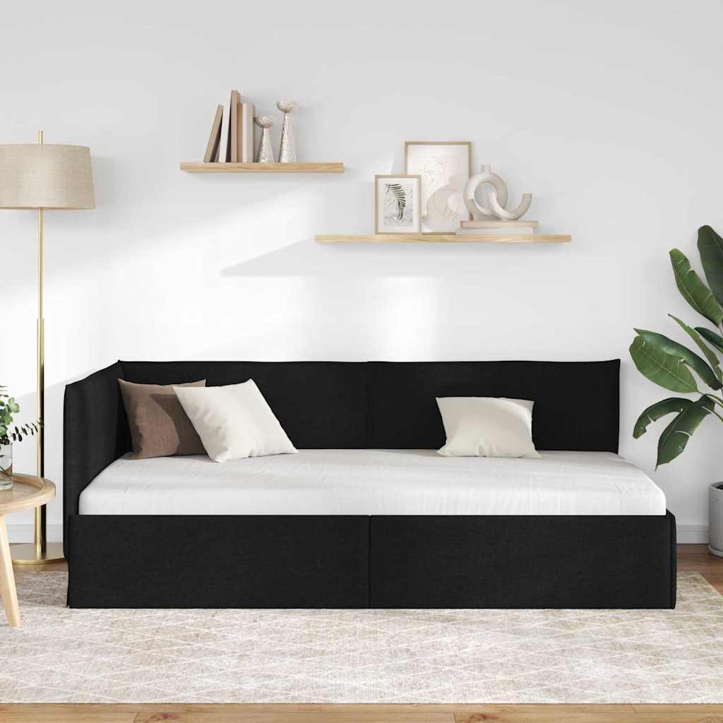 Hjørnesengramme Sort 90 x 200 cm Stof