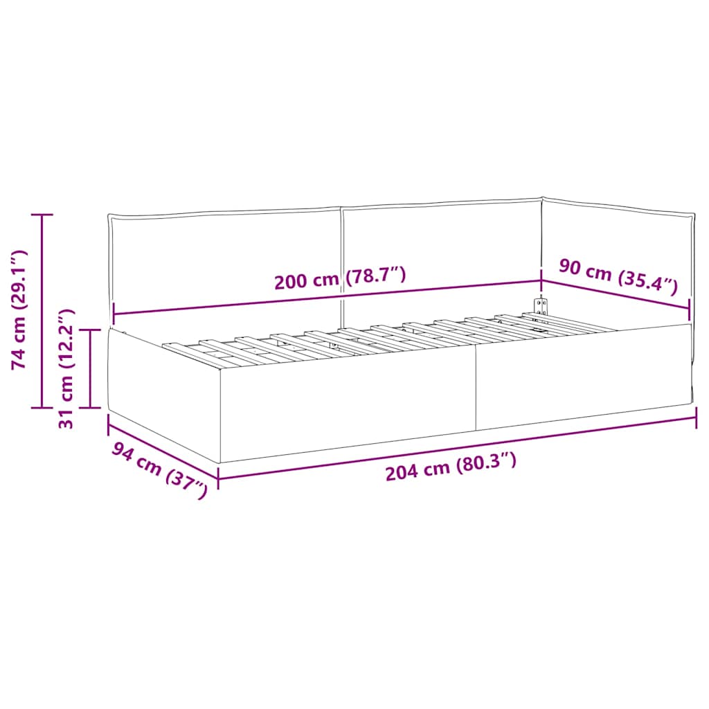 Hjørnesengramme Sort 90 x 200 cm Stof