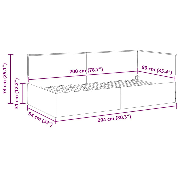 Hjørnesengramme Sort 90 x 200 cm Stof