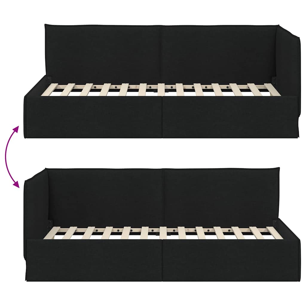 Hjørnesengramme med hovedgærde Sort 100 x 200 cm Stof