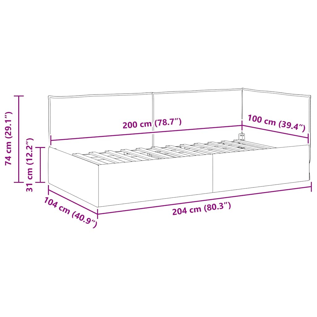 Hjørnesengramme Gråbrun 100 x 200 cm Stof