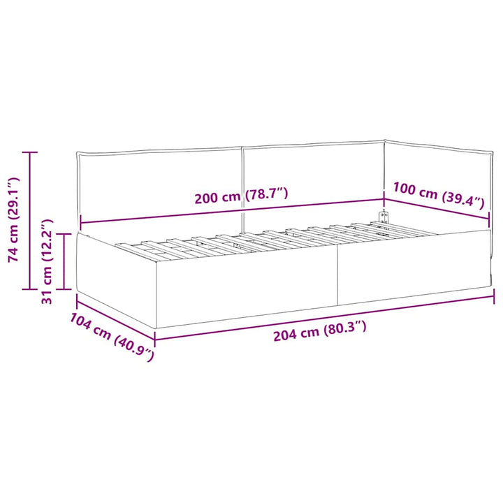 Hjørnesengramme Gråbrun 100 x 200 cm Stof