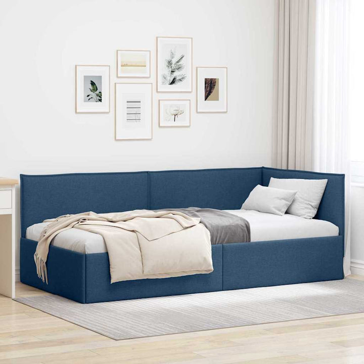 Hjørnesengramme med hovedgærde Blå 100 x 200 cm Stof
