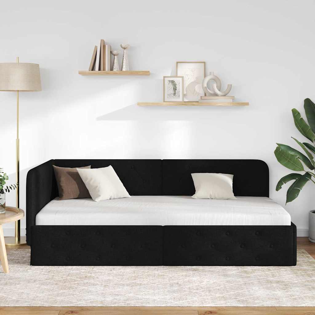 Hjørnesengramme Sort 90 x 200 cm Stof