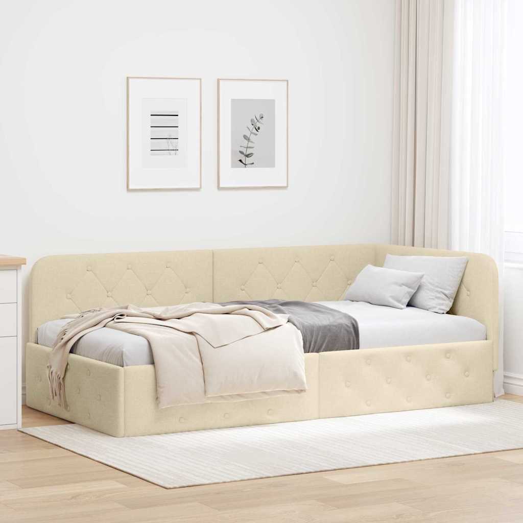 Hjørnesengramme Creme 90 x 200 cm Stof