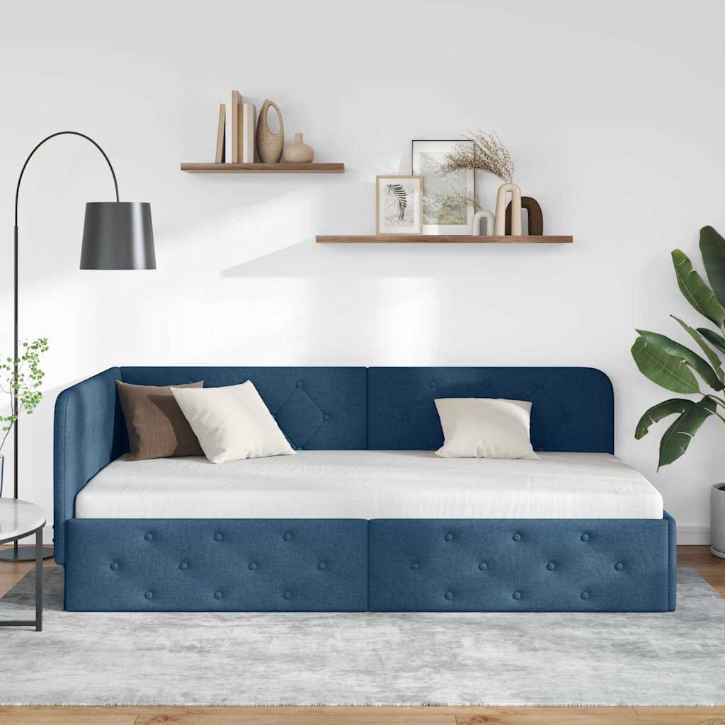 Hjørnesengramme Blå 90 x 200 cm Stof