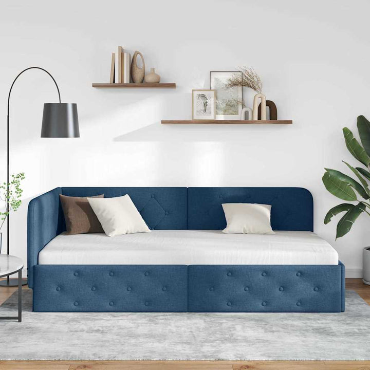 Hjørnesengramme Blå 90 x 200 cm Stof